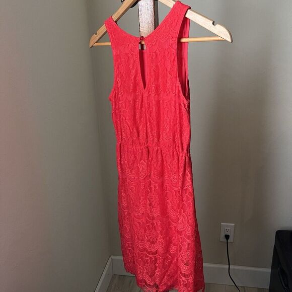 Delia's Dress Sz Small Red Sleeveless Lace Cut-Out Fit & Flare Lined Floral - Picture 5 of 9